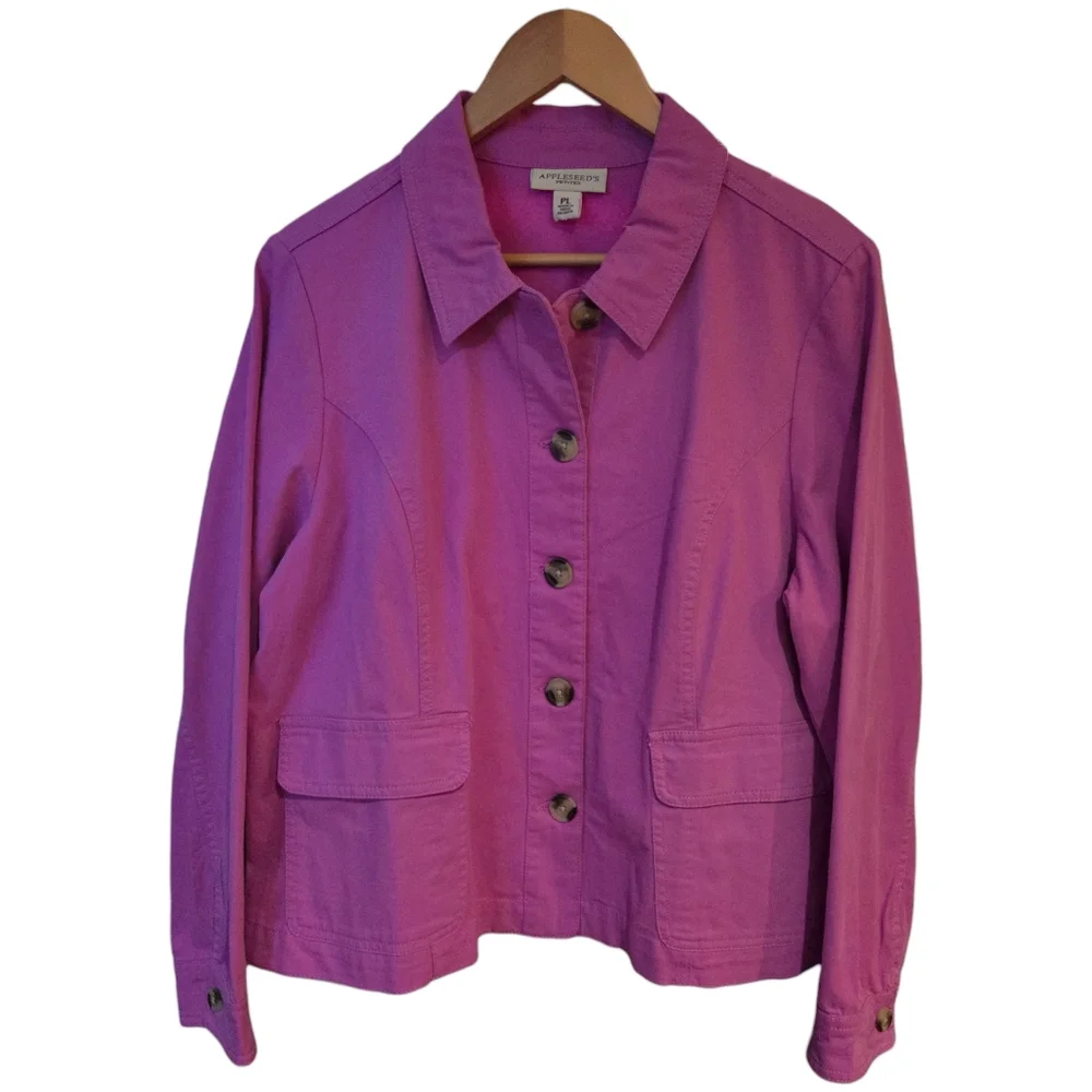 Appleseed's Petite - Y2K Bright Pink Button-up Light Spring Jacket - Picture 2 of 8
